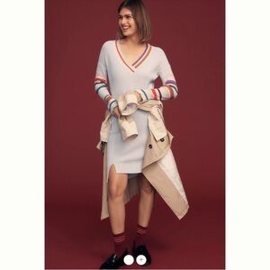 Daily Practice Anthropologie Stripe Long Sleeve Sweater Dress Large Gray Ribbed